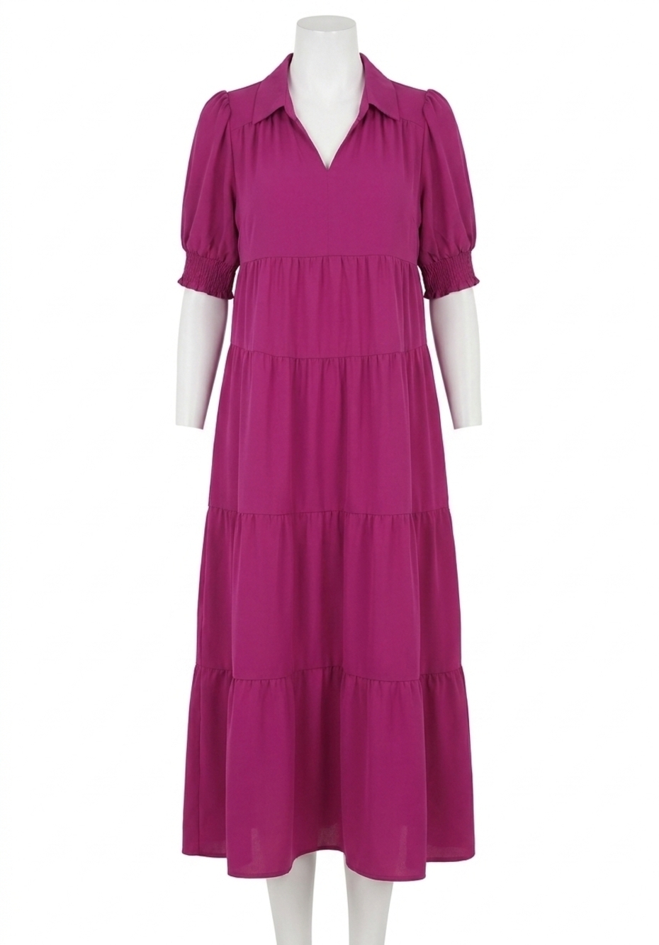 NEW UMGEE tiered cuffed sleeve midi dress in magenta